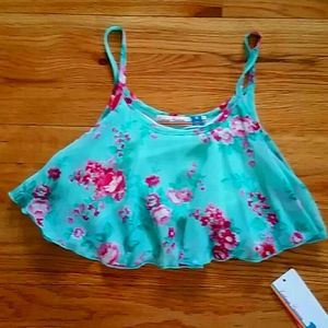 Vintage Havana Kids Tween Girls NWT Aqua Blue Pink Floral Flounce Crop Top NEW